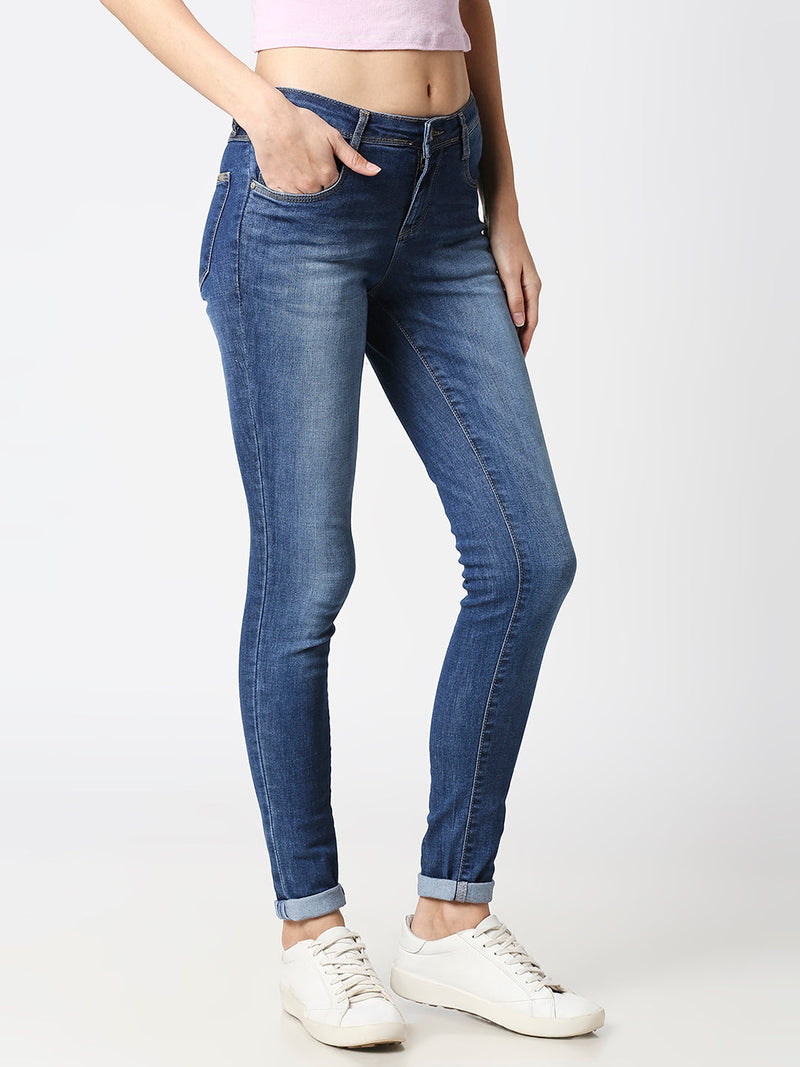 K3006 Mid-Rise Skinny Full Length Jeans - Blue