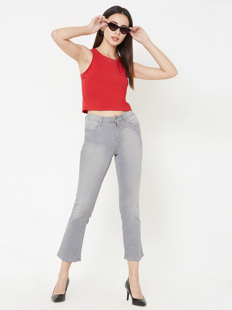K4095 Mid-Rise Cropped Flared Jeans - Grey