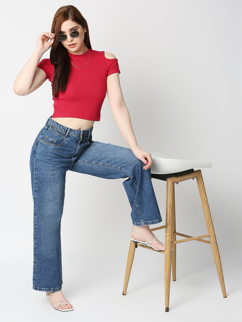 K5031 High-Rise Wide Leg Jeans - Blue