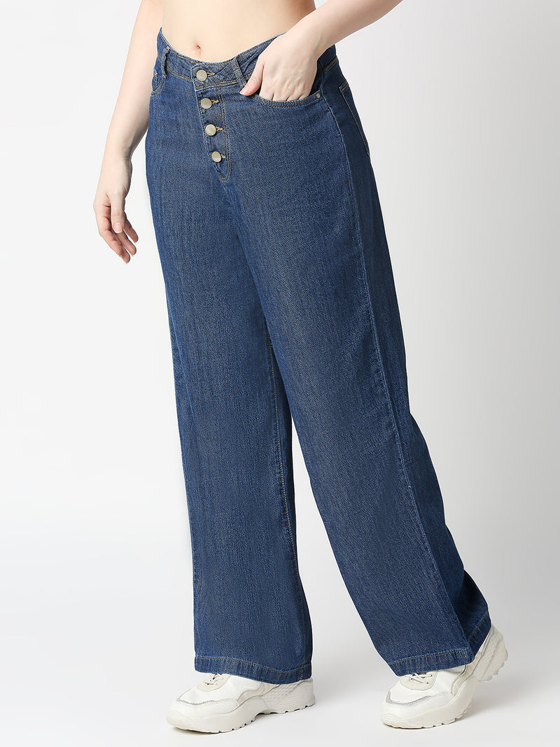 K5031 High-Rise Wide Leg Jeans - Dark Blue