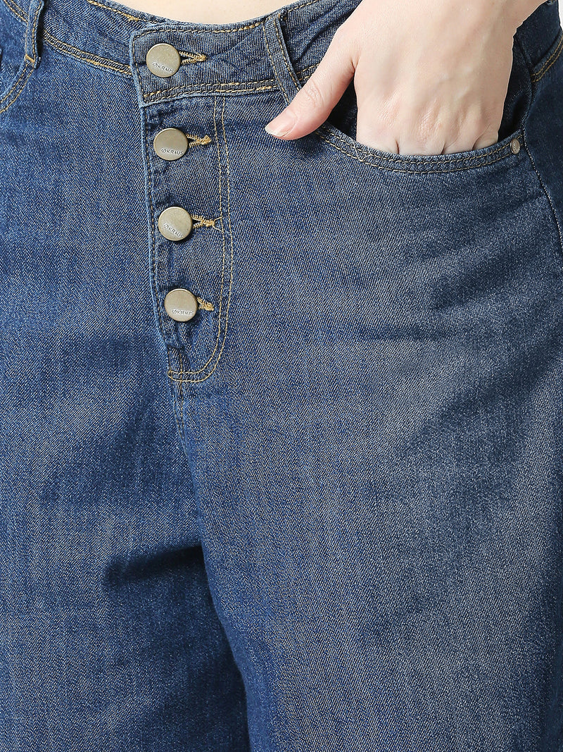 K5031 High-Rise Wide Leg Jeans - Dark Blue