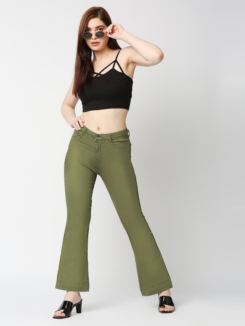 K5013 High-Rise Flared Jeans - Olive