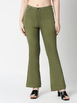 K5013 High-Rise Flared Jeans - Olive