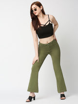 K5013 High-Rise Flared Jeans - Olive