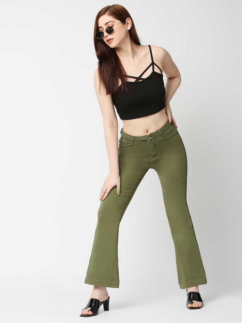 K5013 High-Rise Flared Jeans - Olive