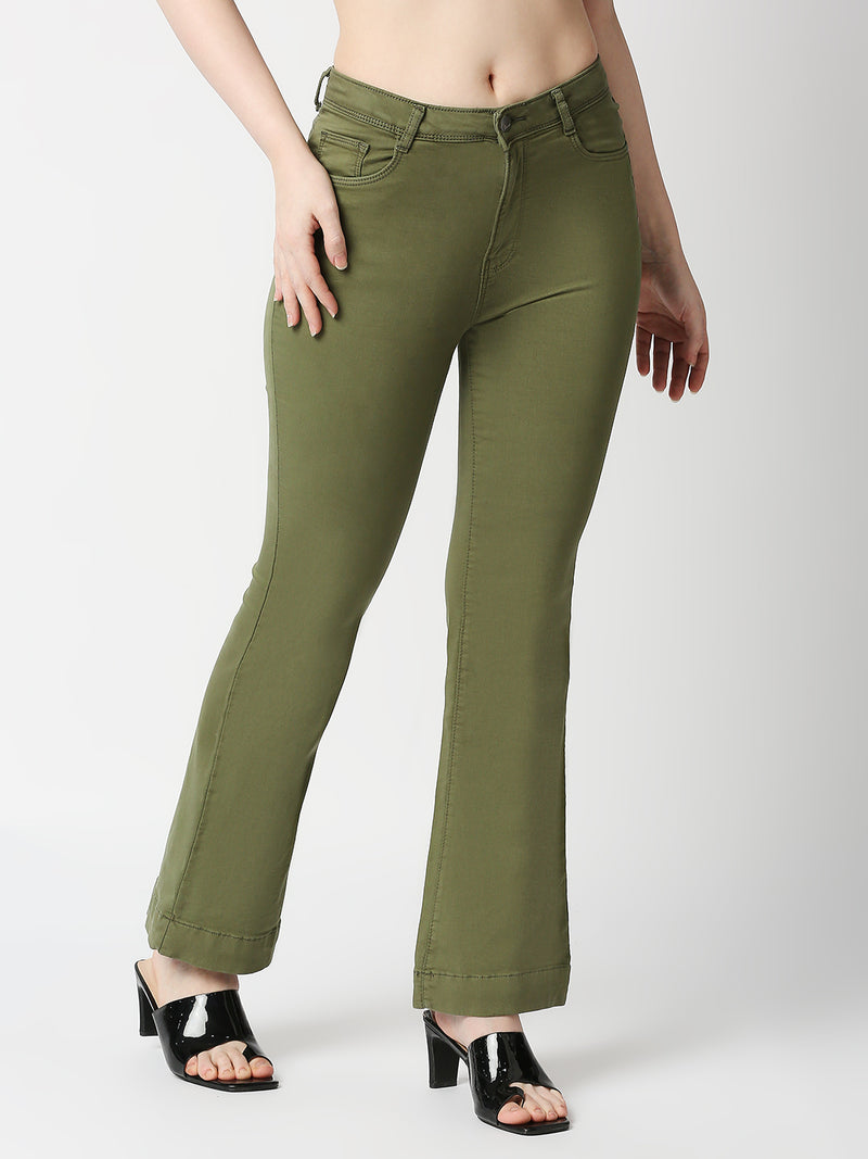 K5013 High-Rise Flared Jeans - Olive