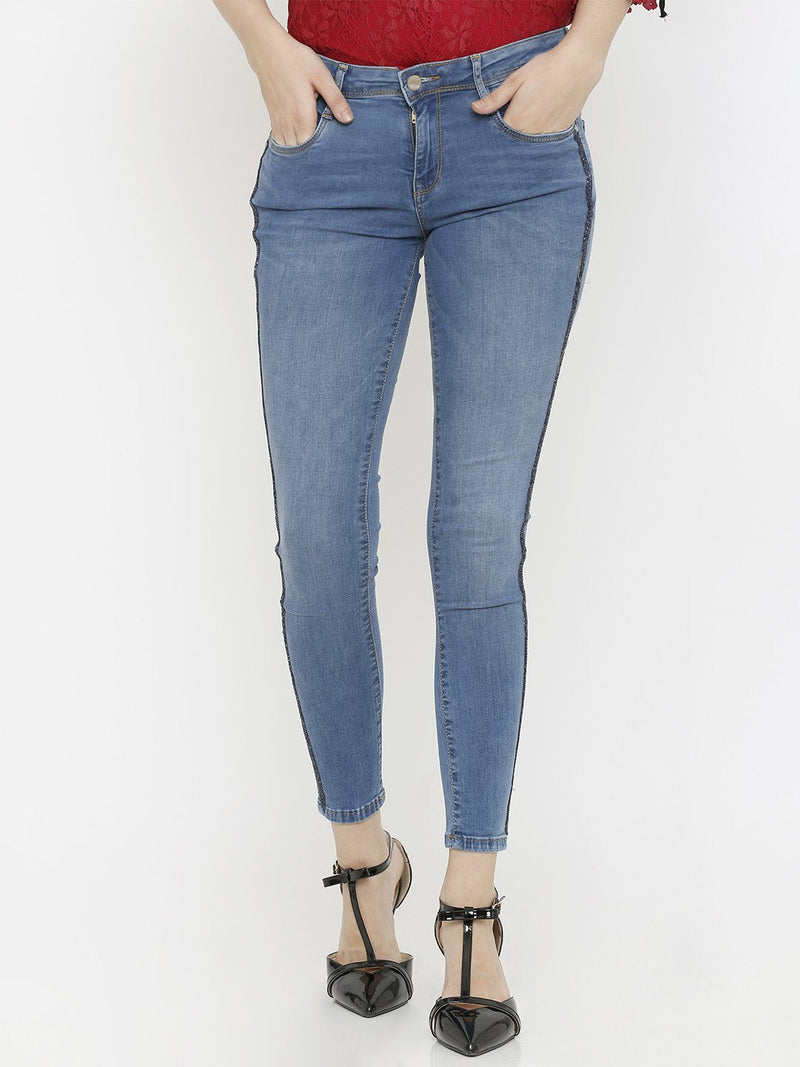 K4068 Mid-Rise Push Up Super Skinny Jeans - Blue