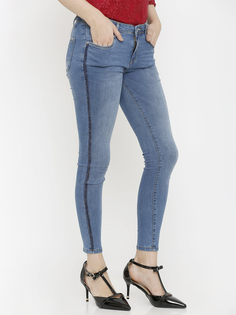 K4068 Mid-Rise Push Up Super Skinny Jeans - Blue