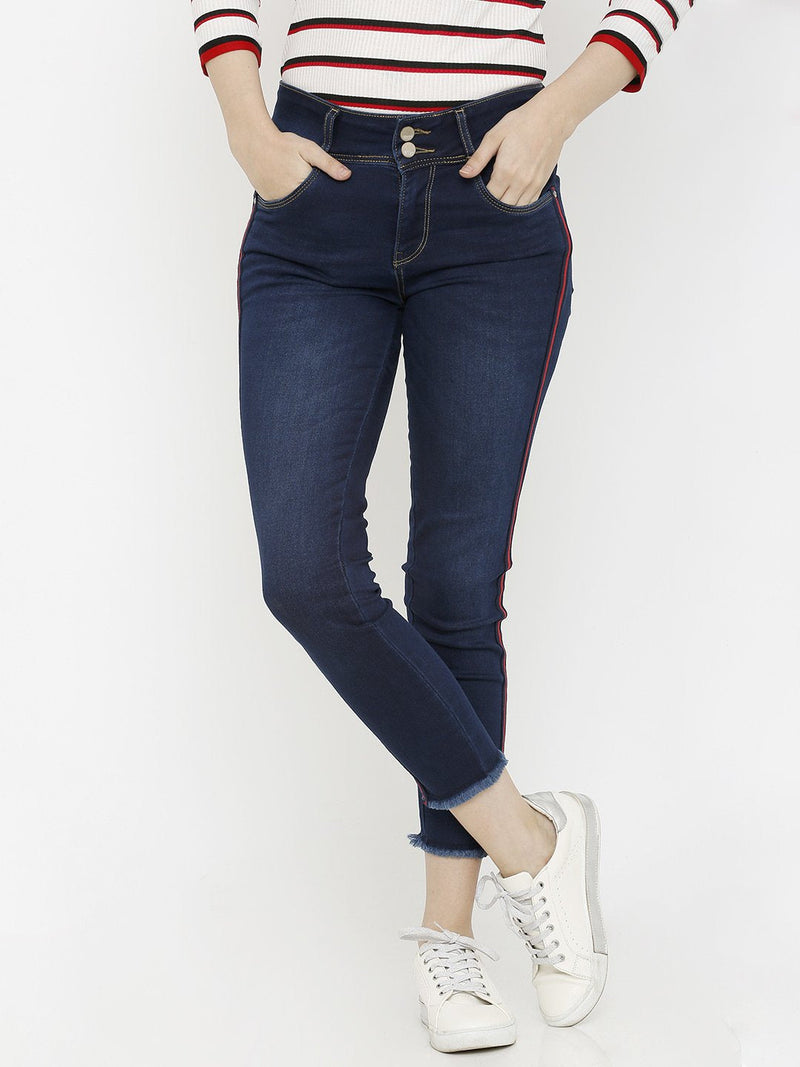 K4050 Mid-Rise Skinny Crop Length Jeans - Dark Blue