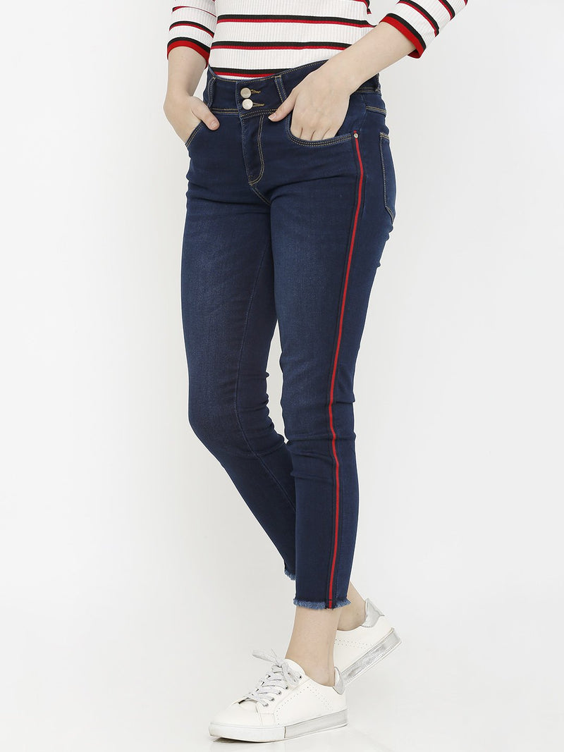 K4050 Mid-Rise Skinny Crop Length Jeans - Dark Blue