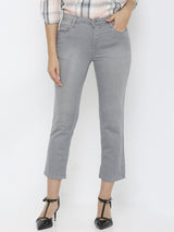 K4095 Mid-Rise Cropped Flared Jeans - Grey