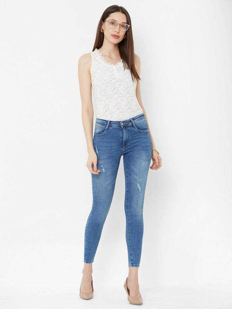 K4050 Mid-Rise Skinny Crop Length Jeans - Blue