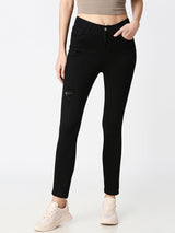 K4050 Mid-Rise Skinny Crop Length Ripped Jeans - Black