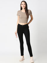 K4050 Mid-Rise Skinny Crop Length Ripped Jeans - Black