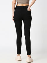 K4050 Mid-Rise Skinny Crop Length Ripped Jeans - Black