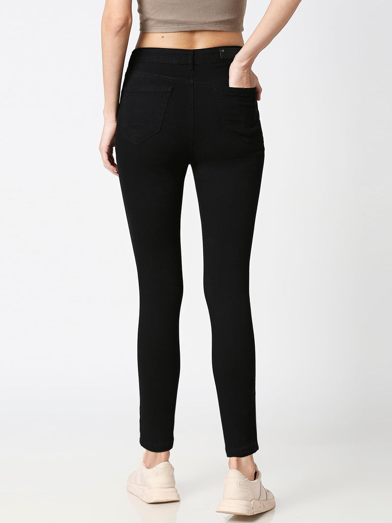 K4050 Mid-Rise Skinny Crop Length Ripped Jeans - Black