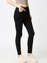 K4050 Mid-Rise Skinny Crop Length Ripped Jeans - Black