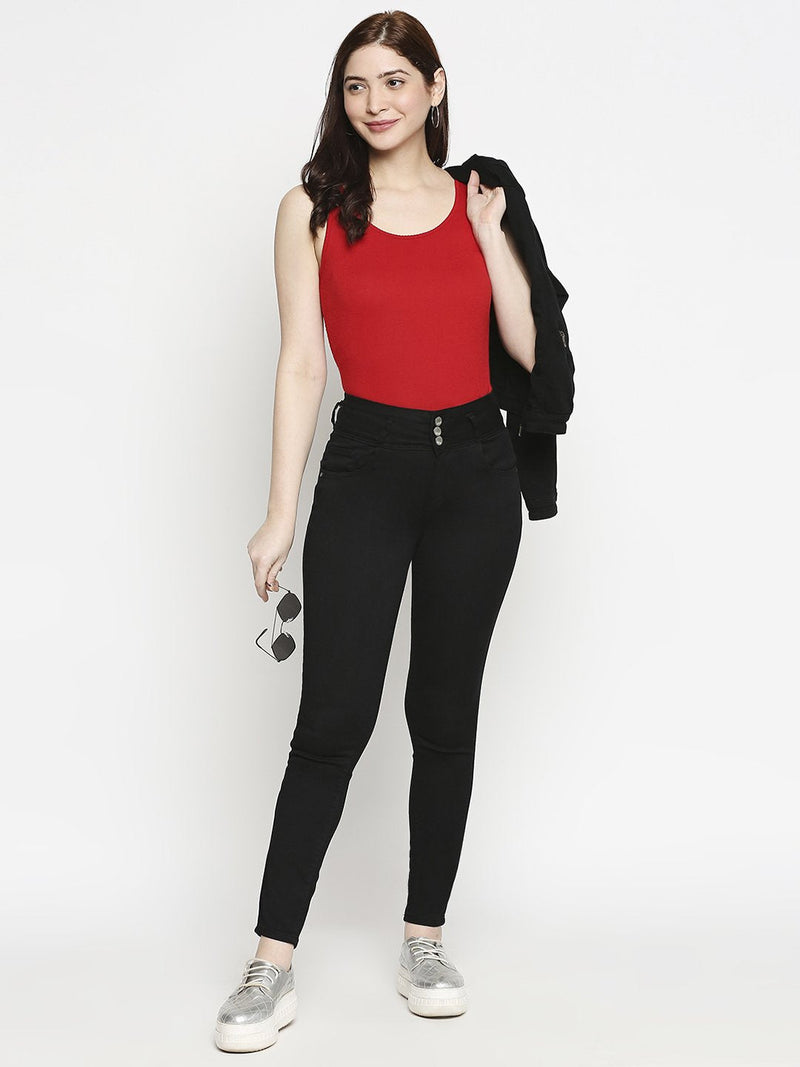 K4014 High Rise Skinny Jeans - Black