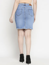 Women Solid Denim Straight Skirt - Mid Blue