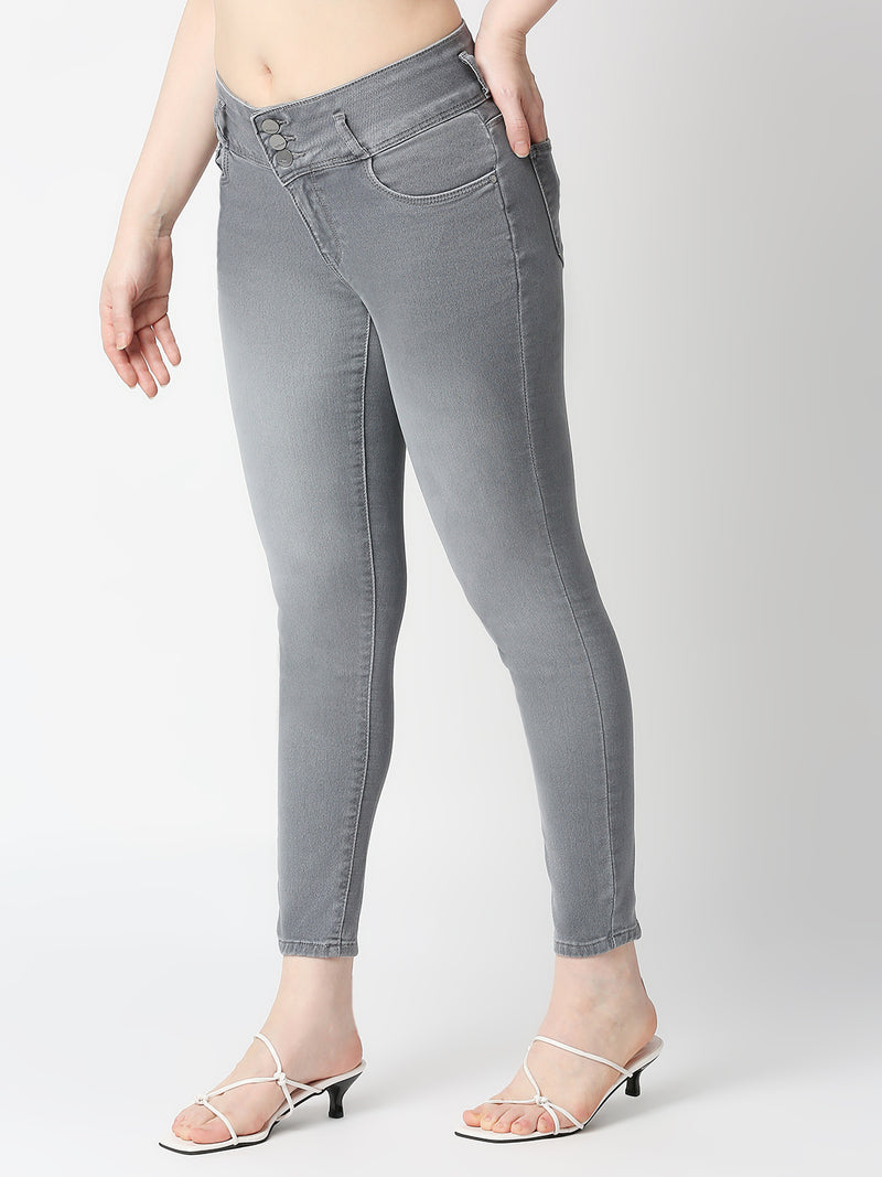 K4014 High-Rise Skinny Jeans - Grey
