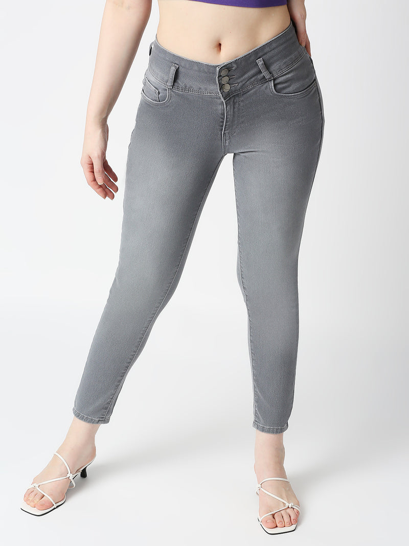 K4014 High-Rise Skinny Jeans - Grey