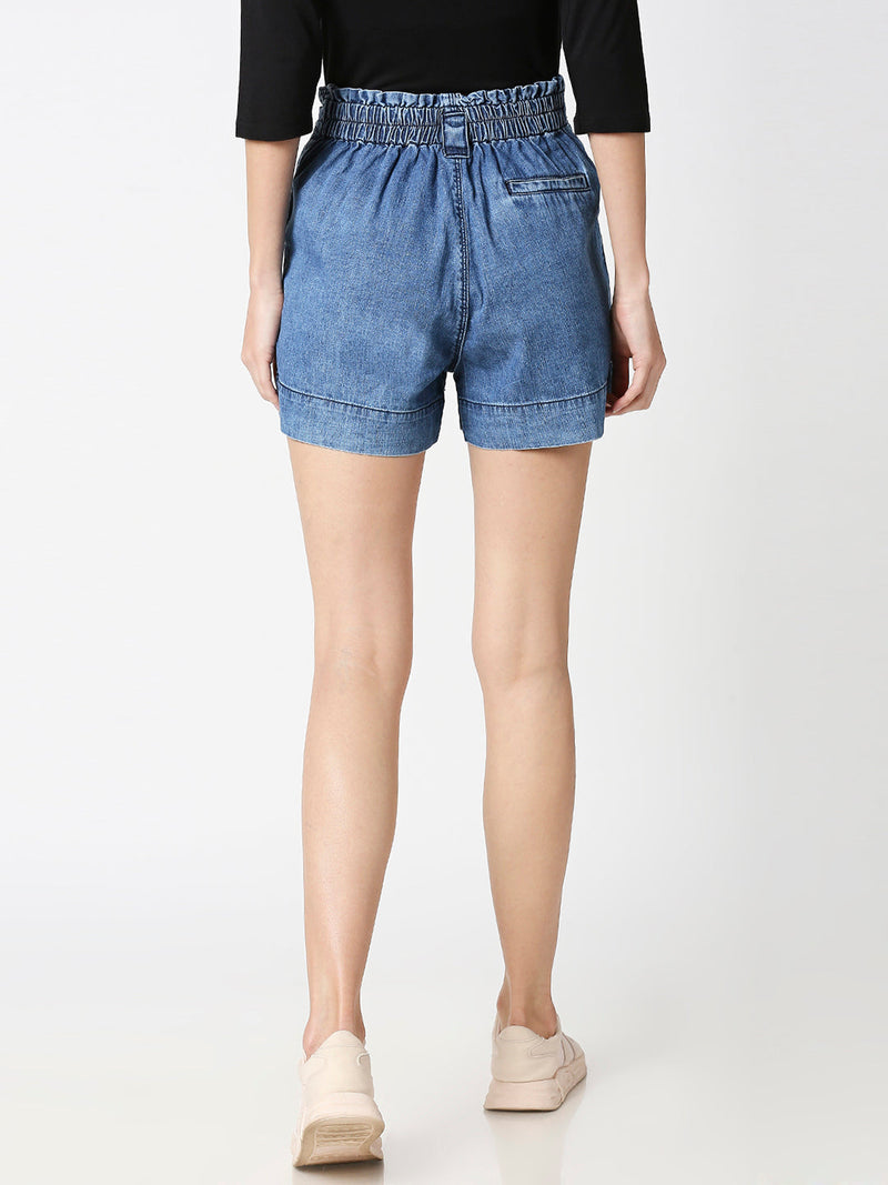 K4041 High-Rise Slim Shorts - Blue