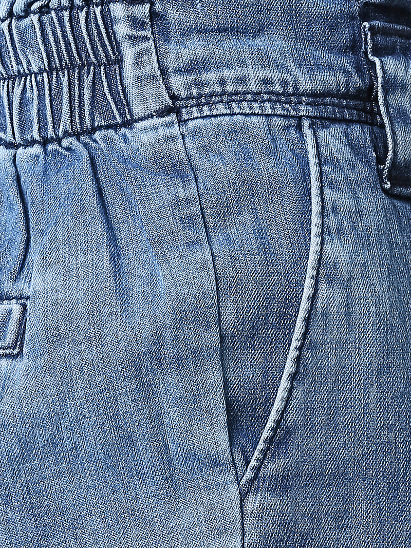 K4041 High-Rise Slim Shorts - Blue