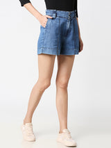 K4041 High-Rise Slim Shorts - Blue
