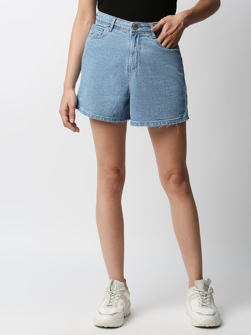K4041 High-Rise Slim Shorts - Light Blue