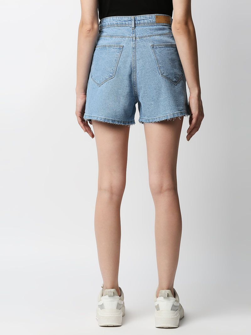 K4041 High-Rise Slim Shorts - Light Blue