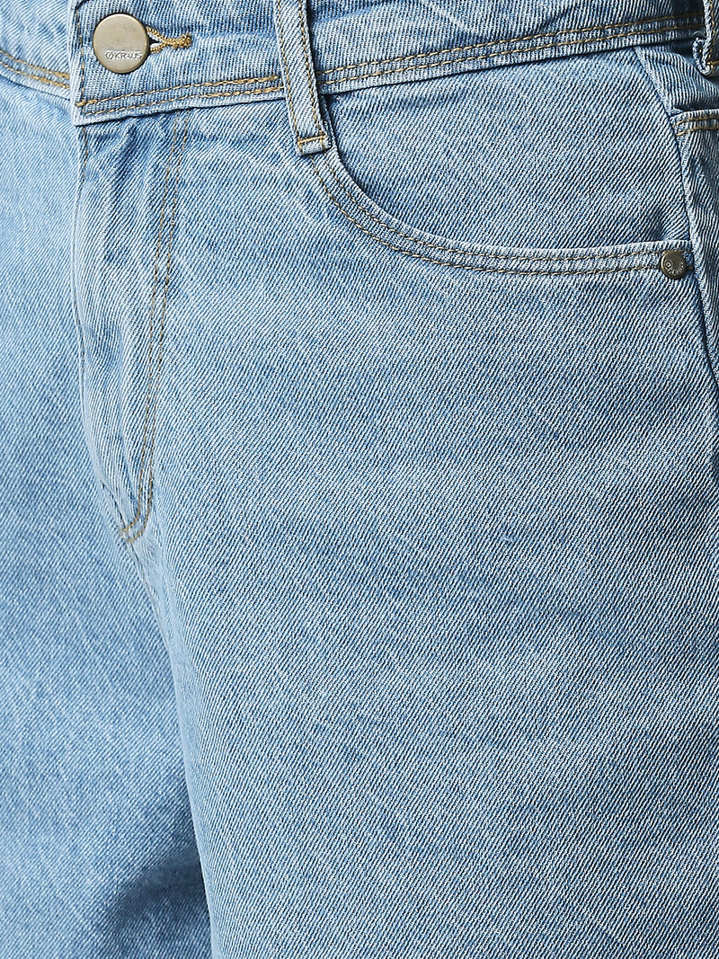 K4041 High-Rise Slim Shorts - Light Blue