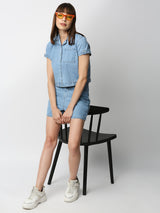 K4041 High-Rise Slim Shorts - Light Blue