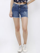 Women Skinny Fit Denim Shorts - Blue
