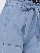 High-Rise Paper Bag Pants - Blue