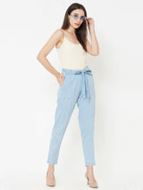 High Rise Paper Bag Pants - Mid Blue