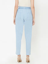 High Rise Paper Bag Pants - Mid Blue