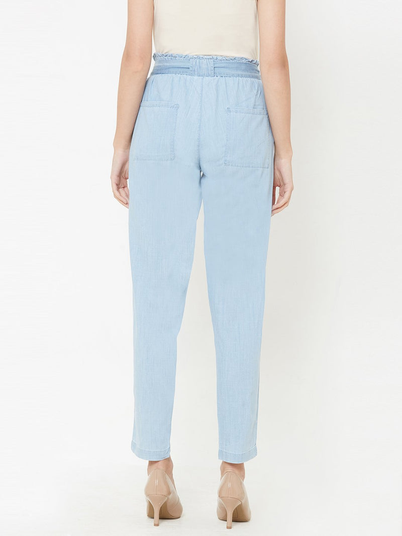 High Rise Paper Bag Pants - Mid Blue