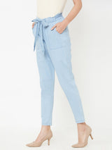 High Rise Paper Bag Pants - Mid Blue