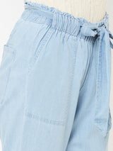 High Rise Paper Bag Pants - Mid Blue