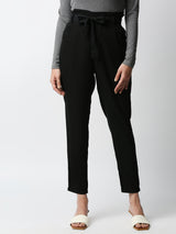 High-Rise Paper Bag Pants - Black