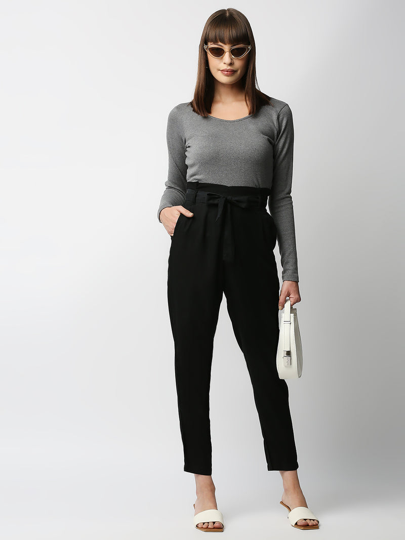 High-Rise Paper Bag Pants - Black