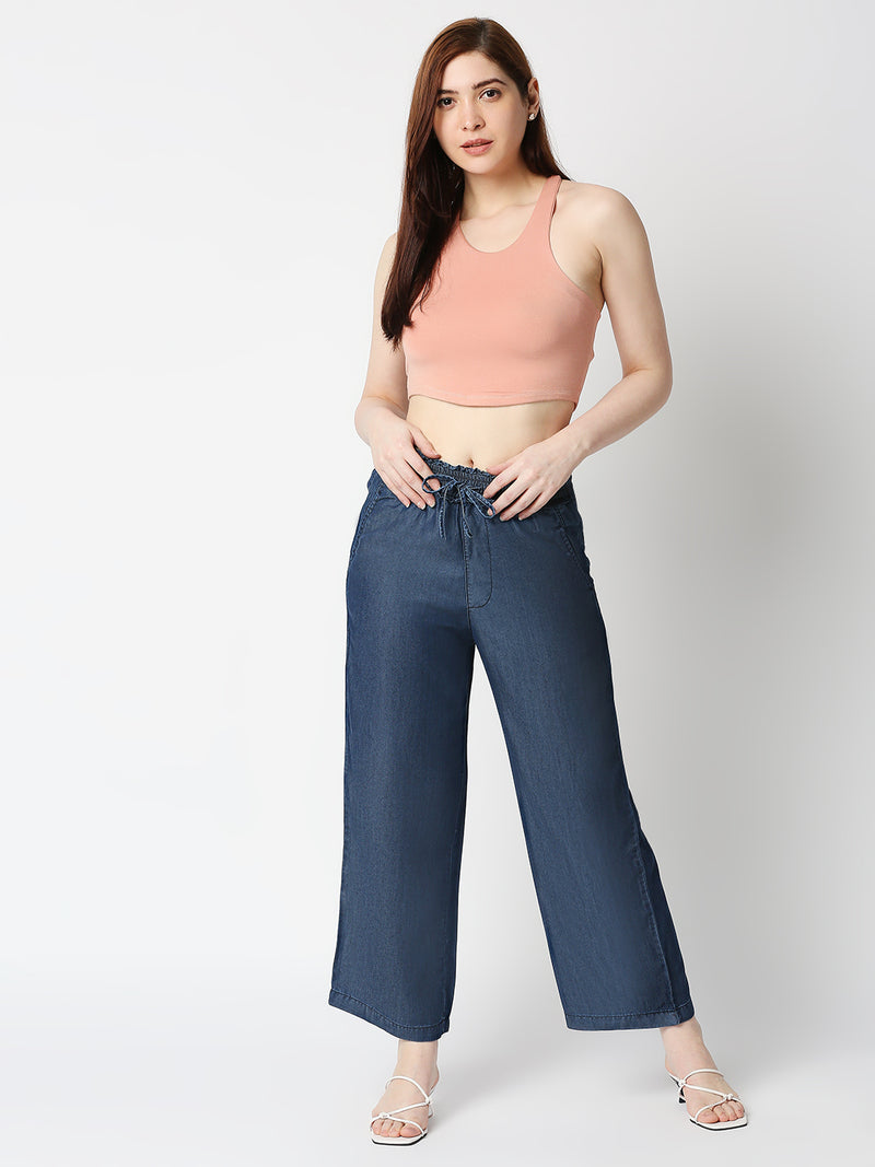 High-Rise Paper Bag Culottes - Dark Blue