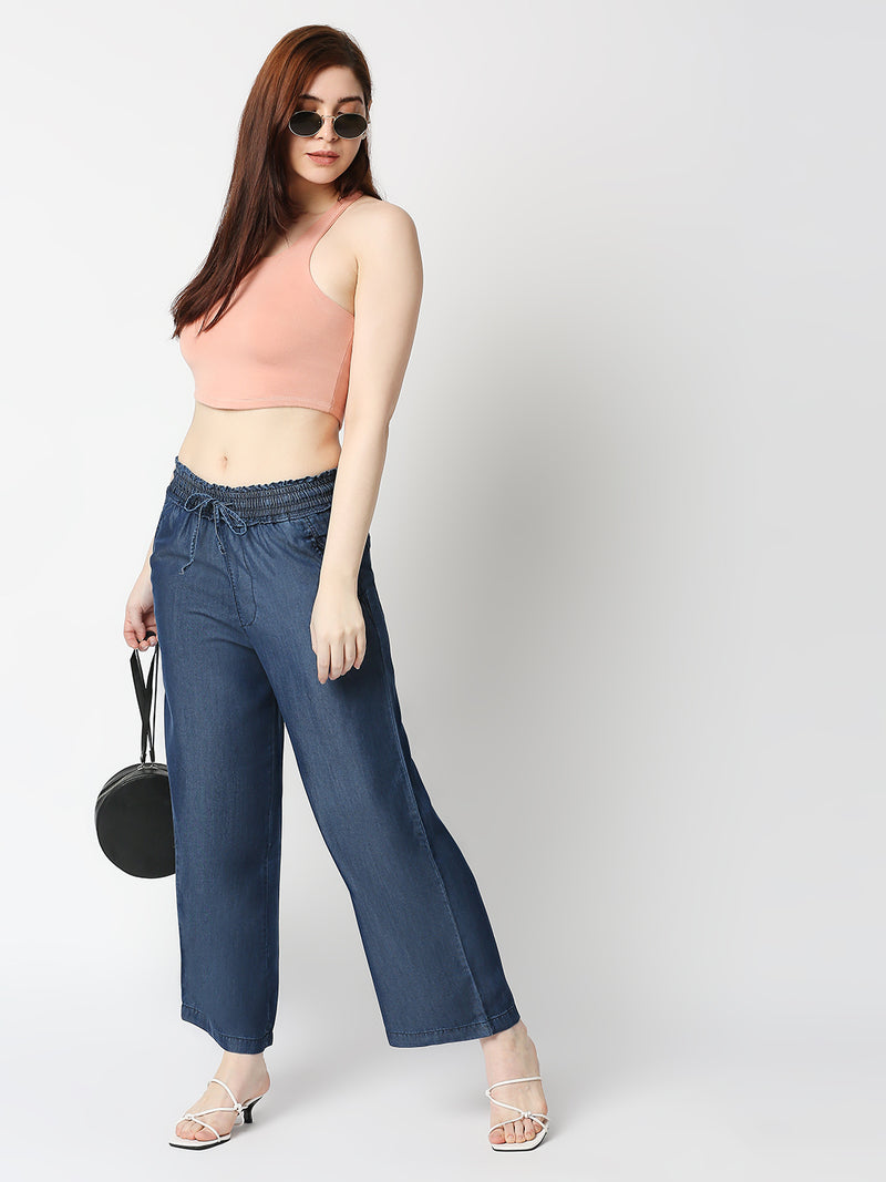 High-Rise Paper Bag Culottes - Dark Blue