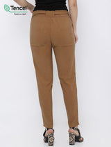 High-Rise Paper Bag Pants - Tan