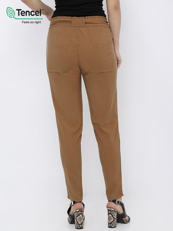 High-Rise Paper Bag Pants - Tan