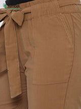 High-Rise Paper Bag Pants - Tan