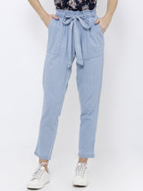 High-Rise Paper Bag Pants - Mid Blue