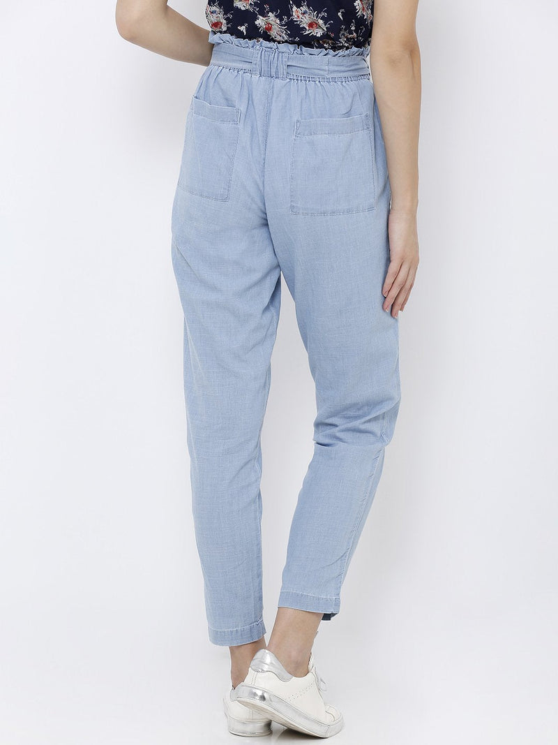 High-Rise Paper Bag Pants - Mid Blue