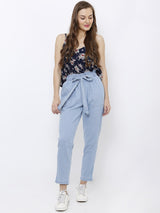 High-Rise Paper Bag Pants - Mid Blue