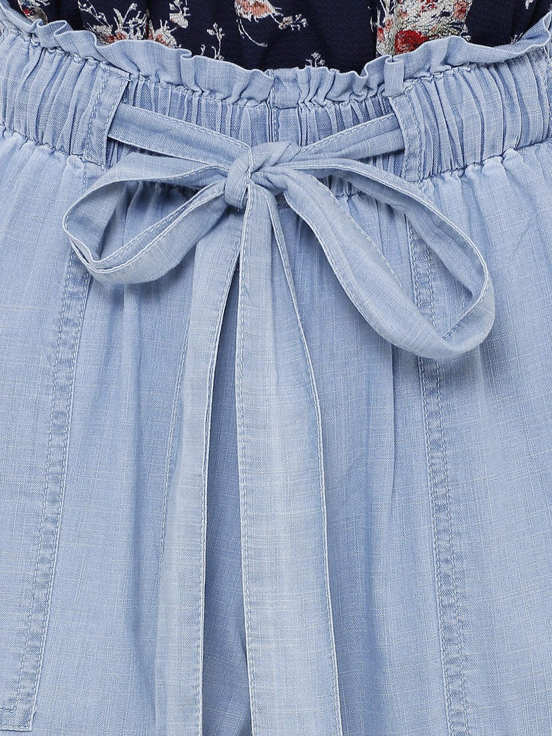 High-Rise Paper Bag Pants - Mid Blue